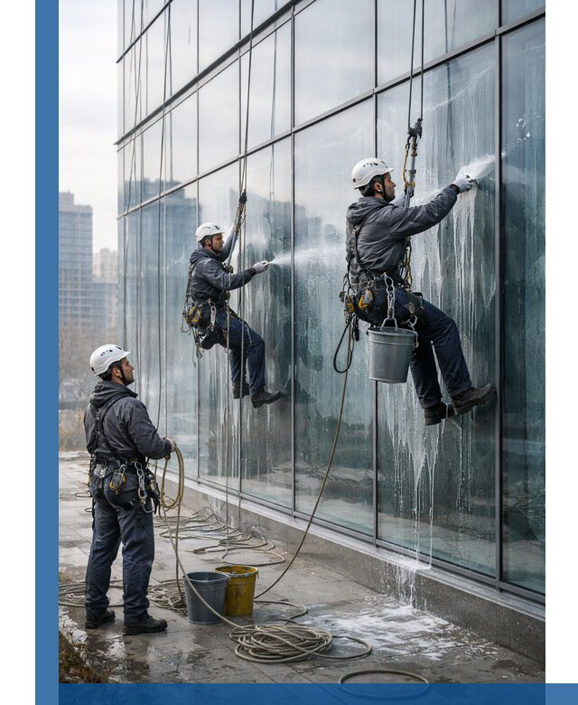 Промышленная мойка панорамных окон на высоте в Салавате