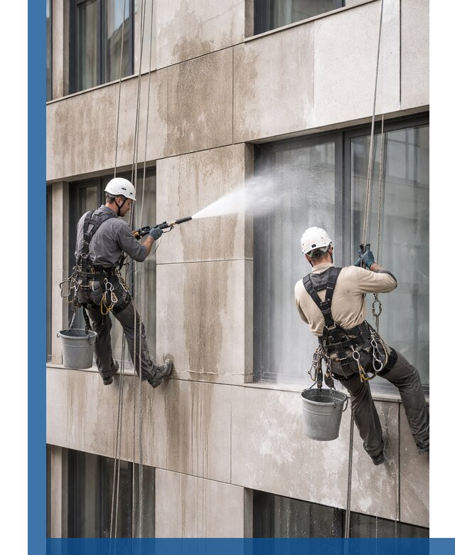 Послестроительная мойка фасада промышленным альпинизмом в Салавате