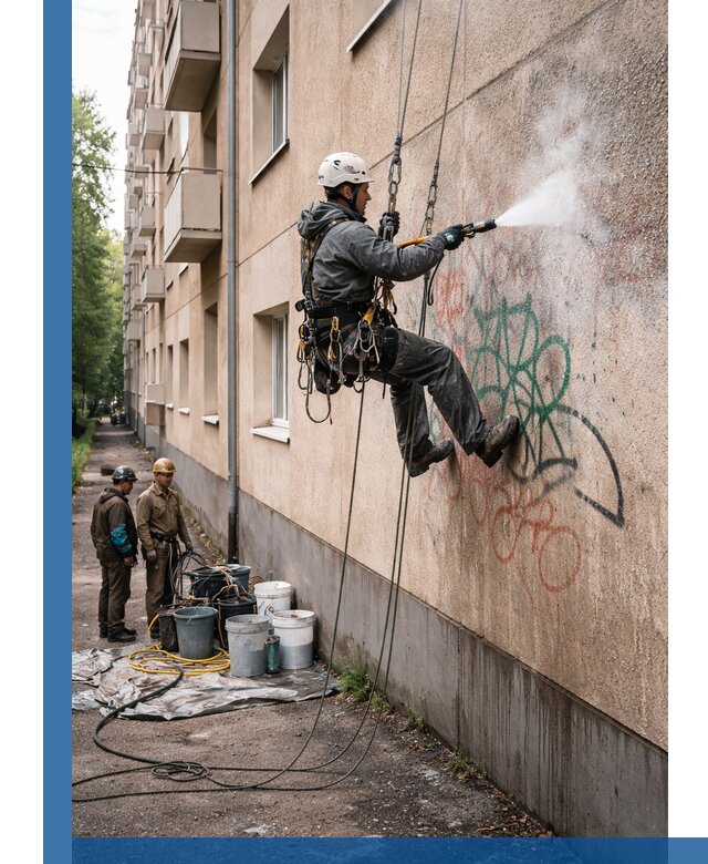 Удаление граффити с фасада в Салавате без следов и повреждений