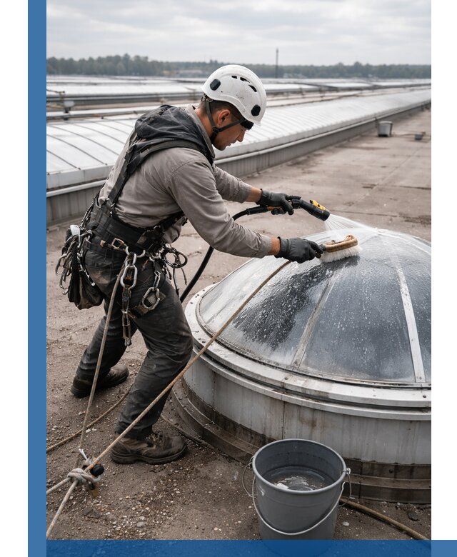 Мойка зенитных фонарей на кровле для промышленных объектов в Салавате