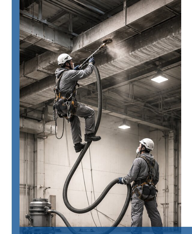 Обеспыливание потолочных конструкций в Салавате промышленным альпинизмом