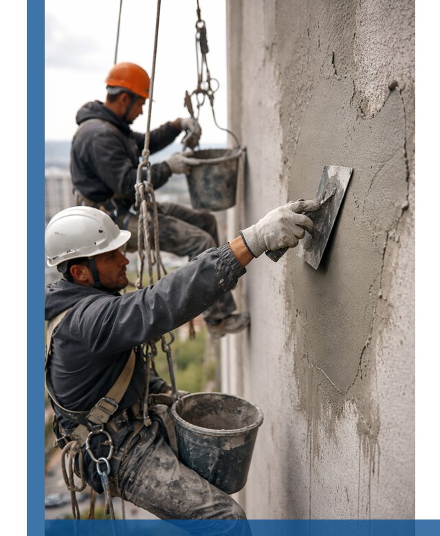 Штукатурка фасада на высоте в Салавате профессиональные работы