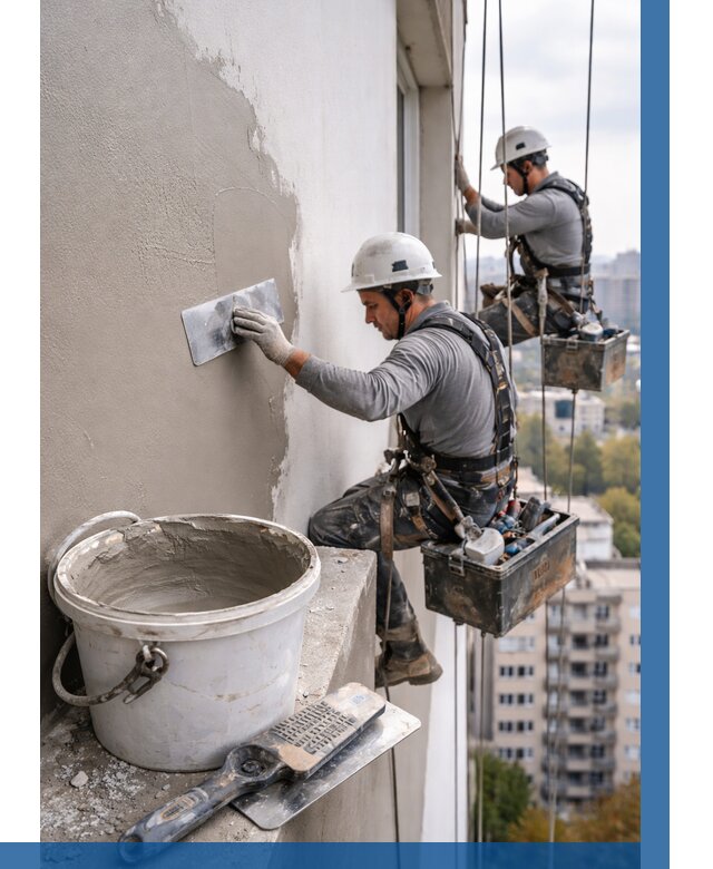 Шпаклевка фасада на высоте в Салавате от 747 р. | ВЫСОТНИК-Слв