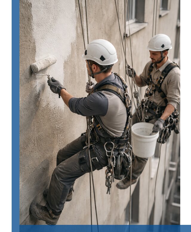 Грунтовка фасада на высоте в Салавате промышленными альпинистами