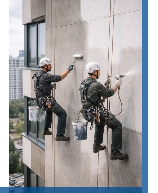 Покраска фасада альпинистами в Салавате от 320 р. | ВЫСОТНИК-Слв