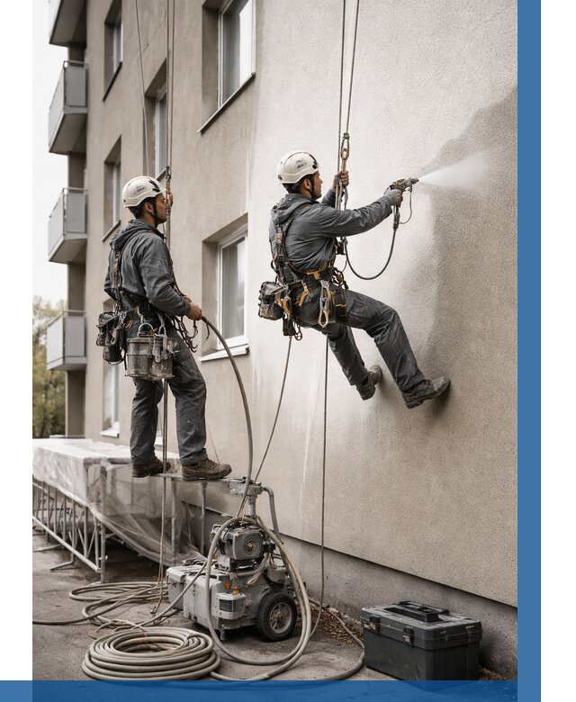 Безвоздушная покраска фасада в Салавате от 235 р/м² | ВЫСОТНИК-Слв