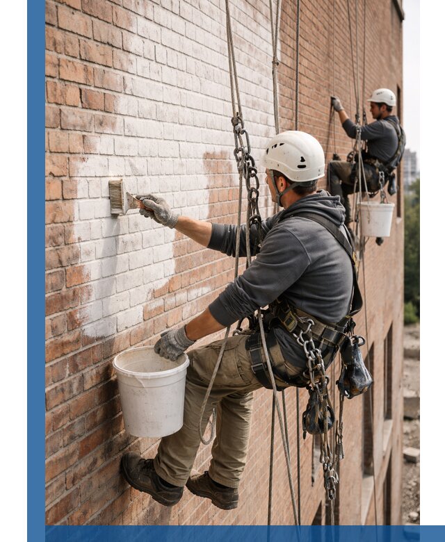 Покраска кирпичного фасада с доступным альпинистским сервисом в Салавате