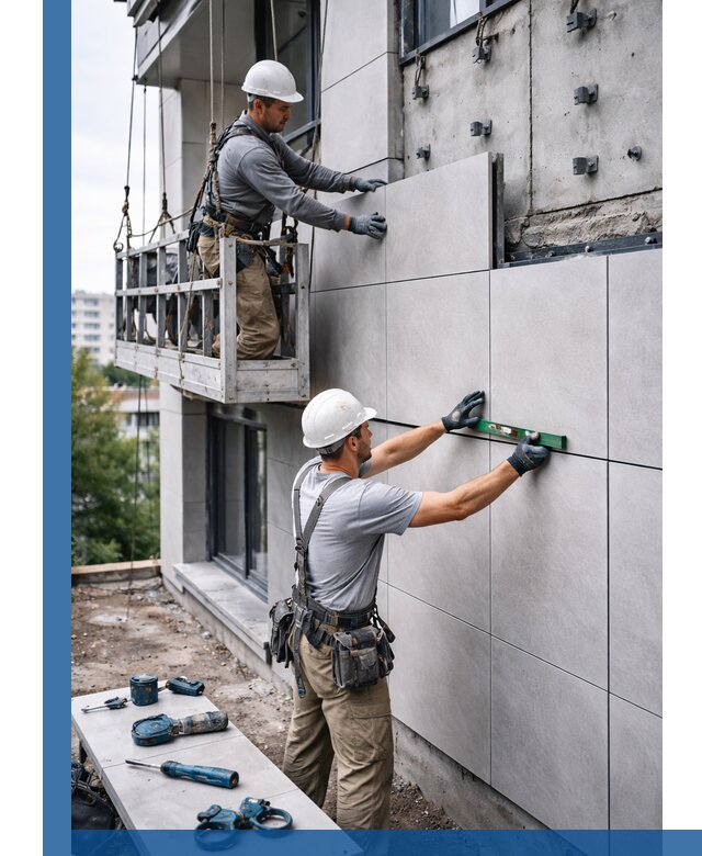 Монтаж керамогранита на фасад в Салавате под ключ с гарантией качества