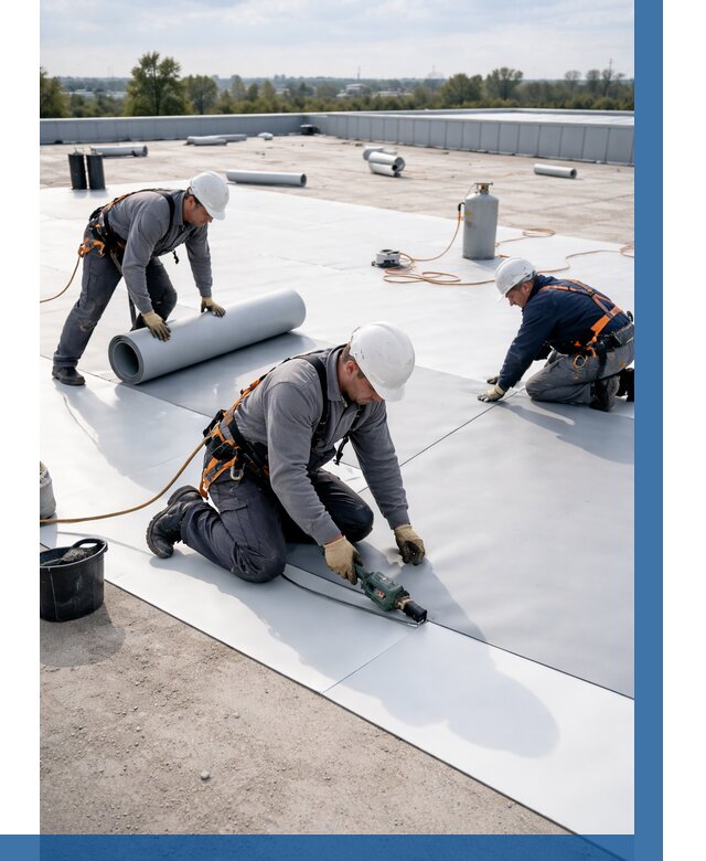 Монтаж мембранной кровли под ключ в Салавате от 1280 р. | ВЫСОТНИК-Слв