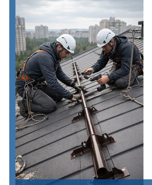 Монтаж снегозадержателей на кровле зданий в Салавате под ключ