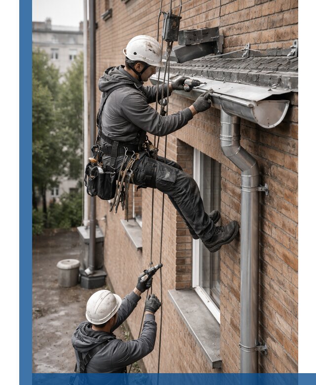 Монтаж водосточной системы на здании в Салавате под ключ