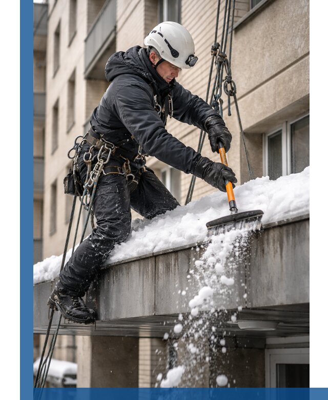 Очистка козырьков от снега в Салавате круглогодично безопасно