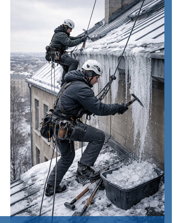 Удаление наледи с кровли в Салавате от 5868 р. | ВЫСОТНИК-Слв