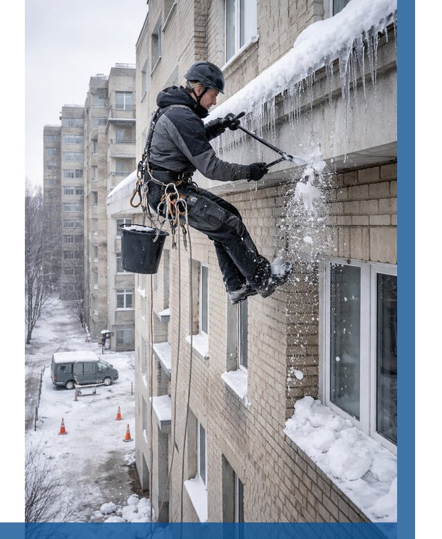 Удаление наледи с карнизов в Салавате от 373 р. | ВЫСОТНИК-Слв