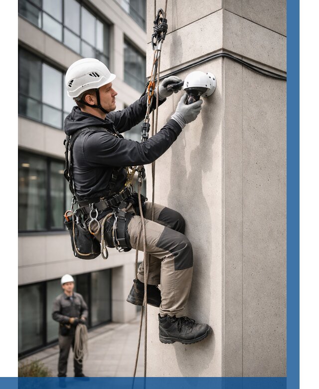 Монтаж камер видеонаблюдения на фасаде в Салавате от 9069 р.-ВЫСОТНИК-Слв