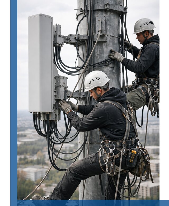 Монтаж оборудования связи на мачте в Салавате с пусконаладкой