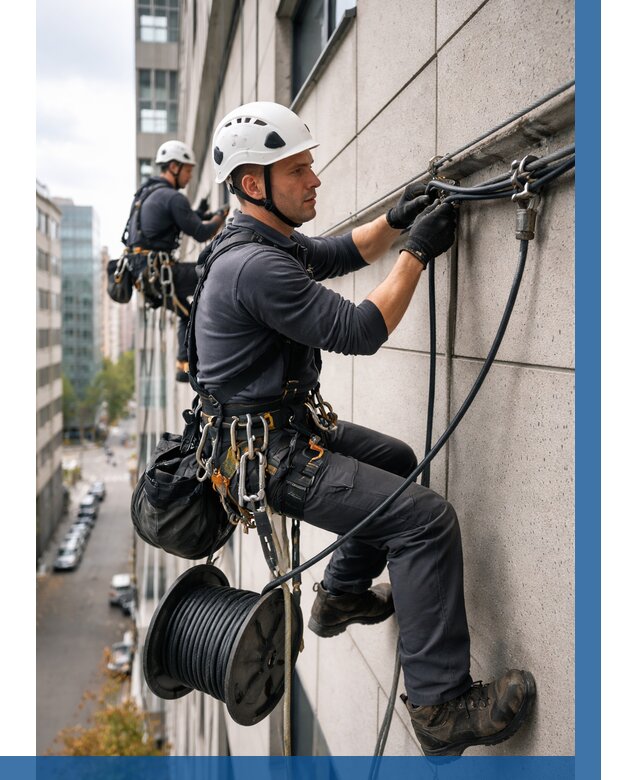 Прокладка кабеля по фасаду в Салавате от 373 р. | ВЫСОТНИК-Слв