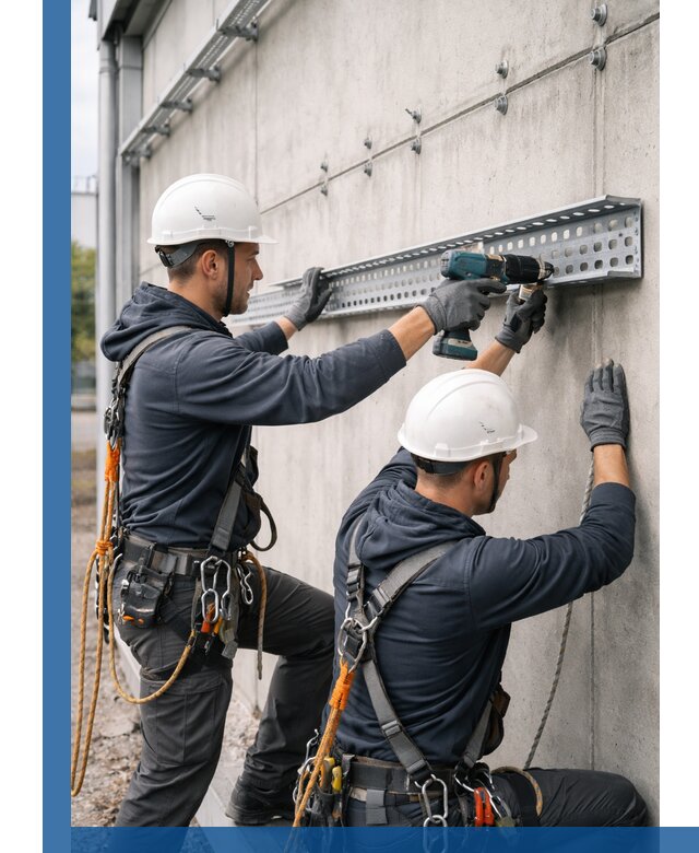 Монтаж кабельных лотков на фасаде зданий в Салавате с гарантией