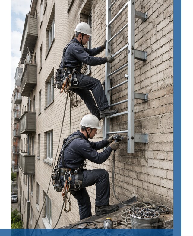 Монтаж пожарной лестницы в Салавате от 26673 р заказать у ВЫСОТНИК-Слв