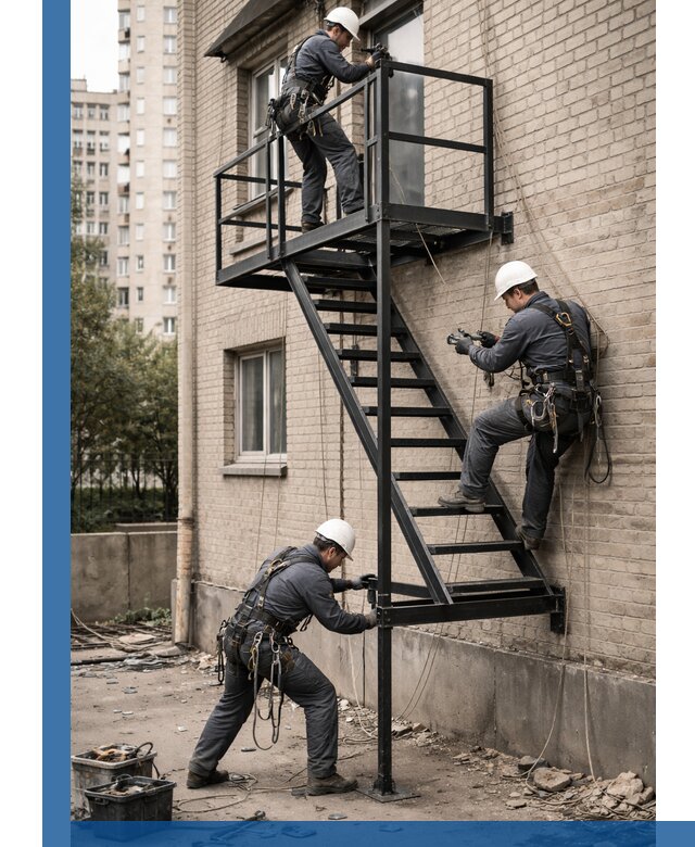 Монтаж пожарной лестницы в Салавате, установка и крепление