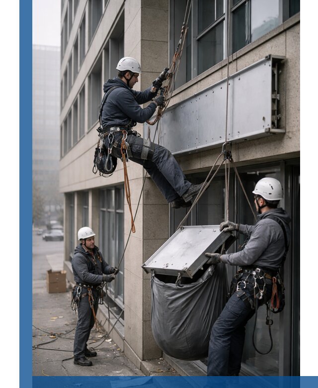 Демонтаж рекламной вывески с высотными работами в Салавате