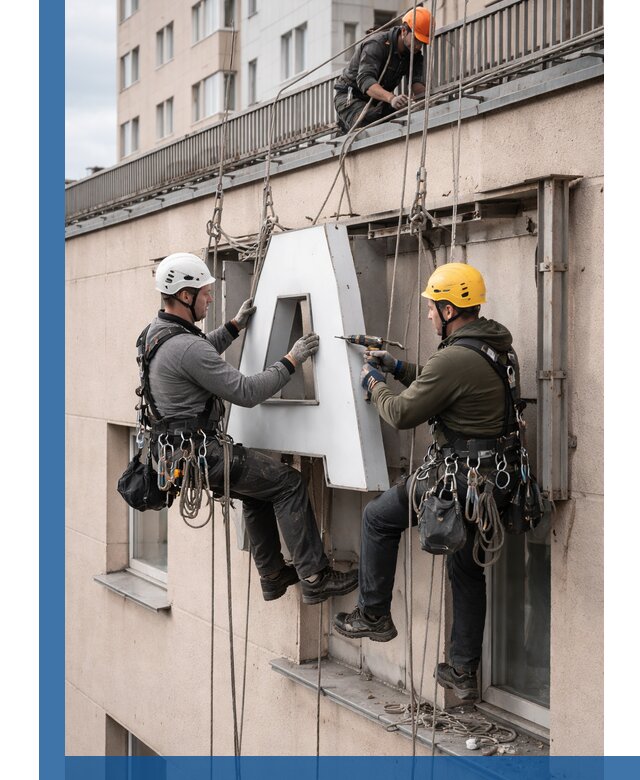Ремонт и восстановление наружных вывесок на высоте в Салавате