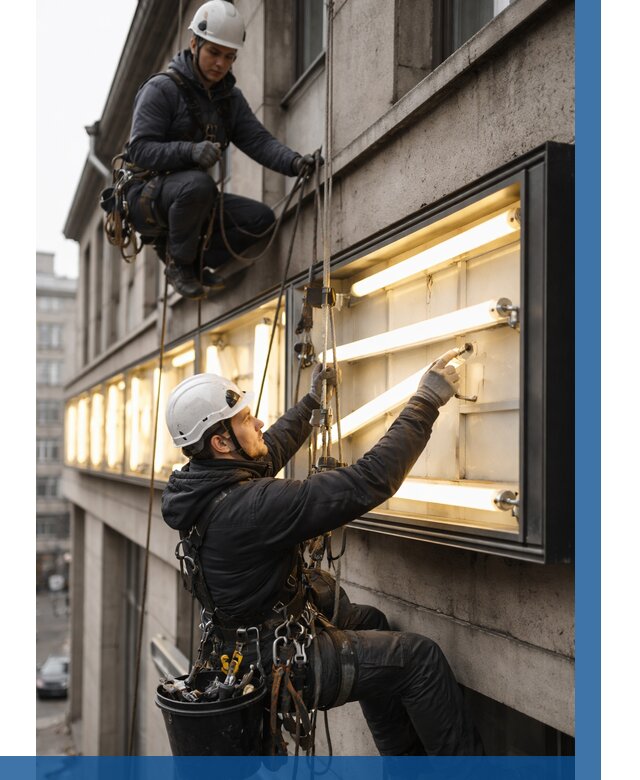 Замена ламп в вывеске в Салавате под ключ от 3734 р. | ВЫСОТНИК-Слв