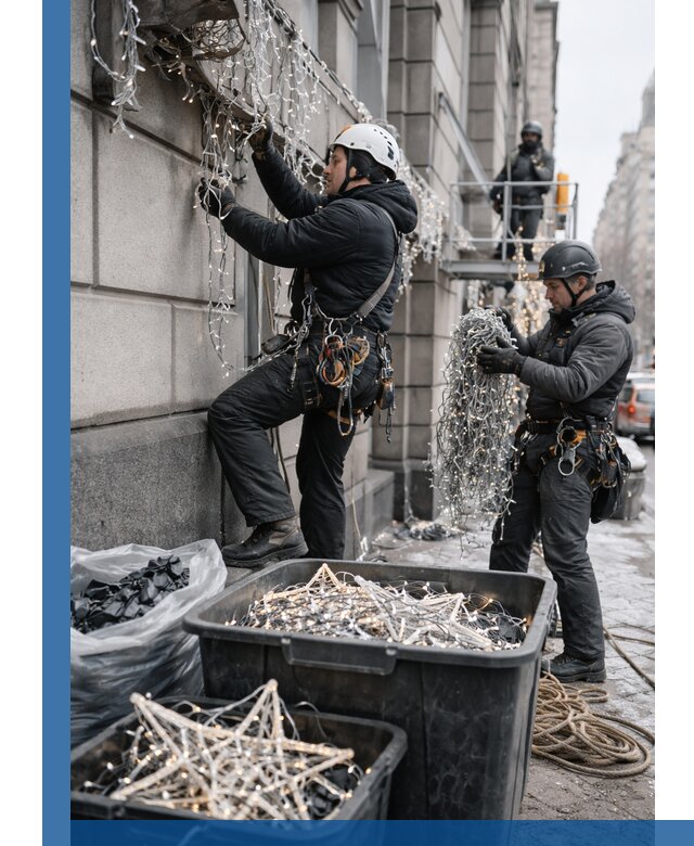 Демонтаж новогоднего оформления и гирлянд в Салавате