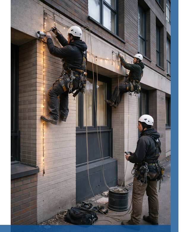 Монтаж гирлянд на фасаде в Салавате от 3734 р. | ВЫСОТНИК-Слв