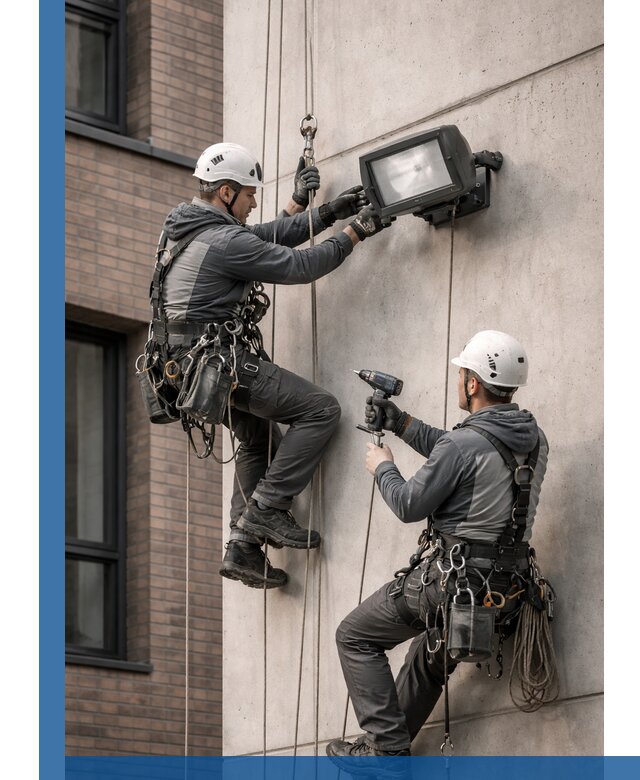 Профессиональный монтаж фасадных прожекторов в Салавате под ключ