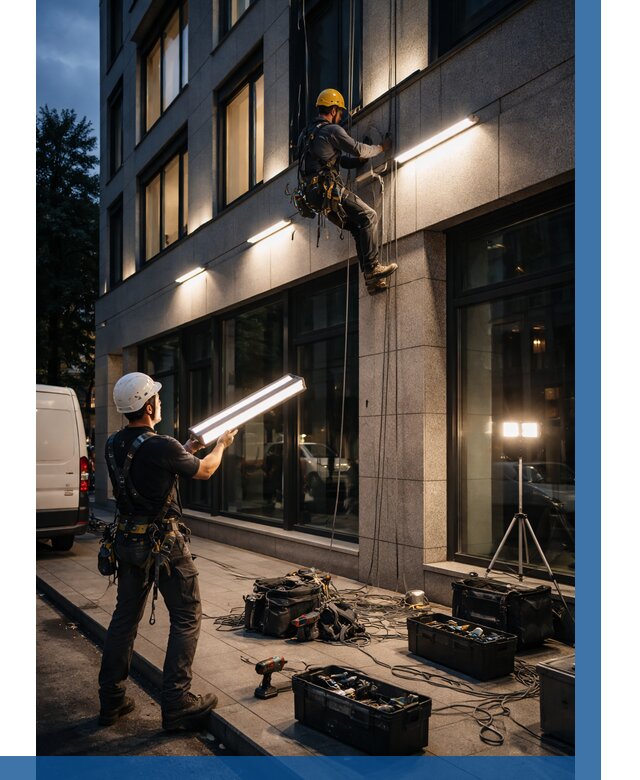 Монтаж архитектурной подсветки здания в Салавате от 2667 р.|ВЫСОТНИК-Слв