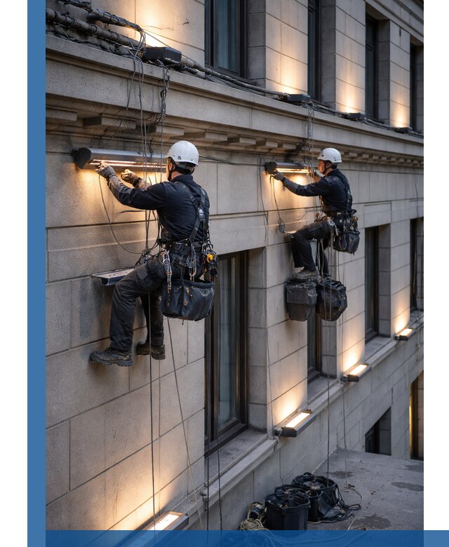 Монтаж архитектурной подсветки фасадов зданий в Салавате